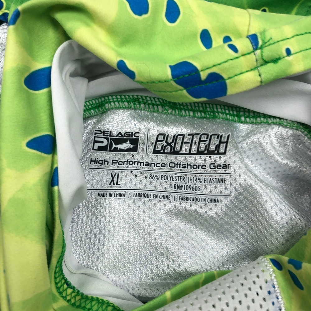 Pelagic Exo-Tech Fishing Hoodie Mens XL Green Mahi Mahi Sun Shirt UPF 50+ - Picture 5 of 10